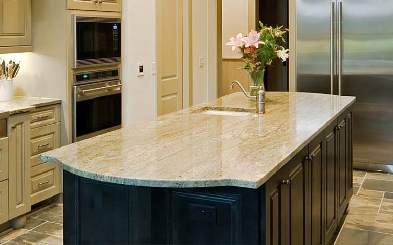 White-Granite-Countertops-mixed-Cabinets-island