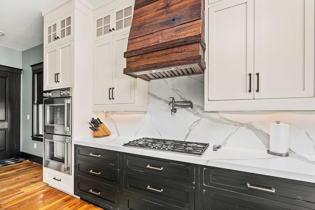 distressed shaker door style with a polar white finish